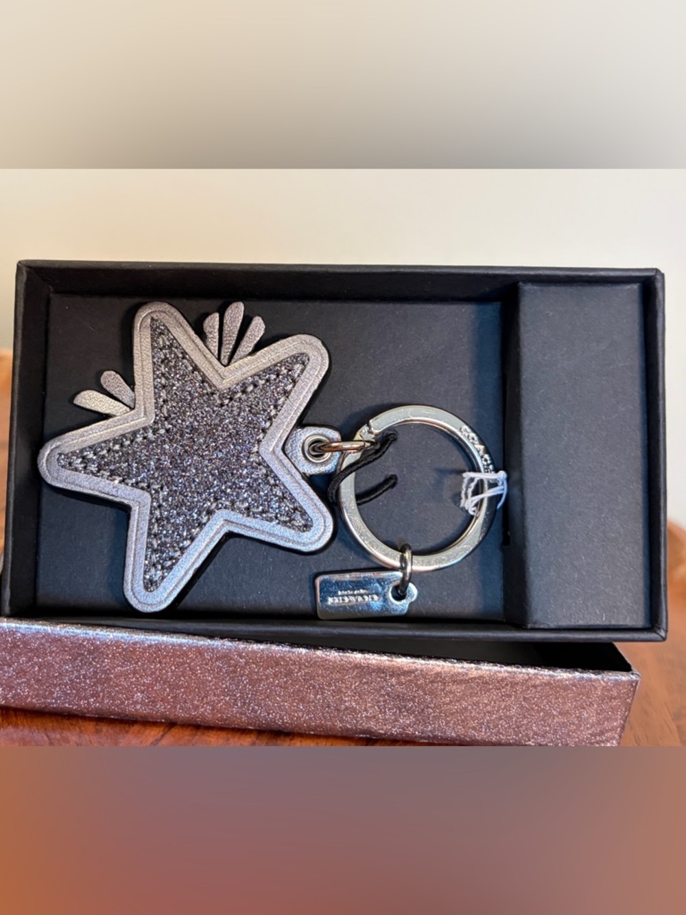 Coach Star Canyon Glitter Silver and Gunmetal Key Fob NIB F64350 - Picture 7 of 13
